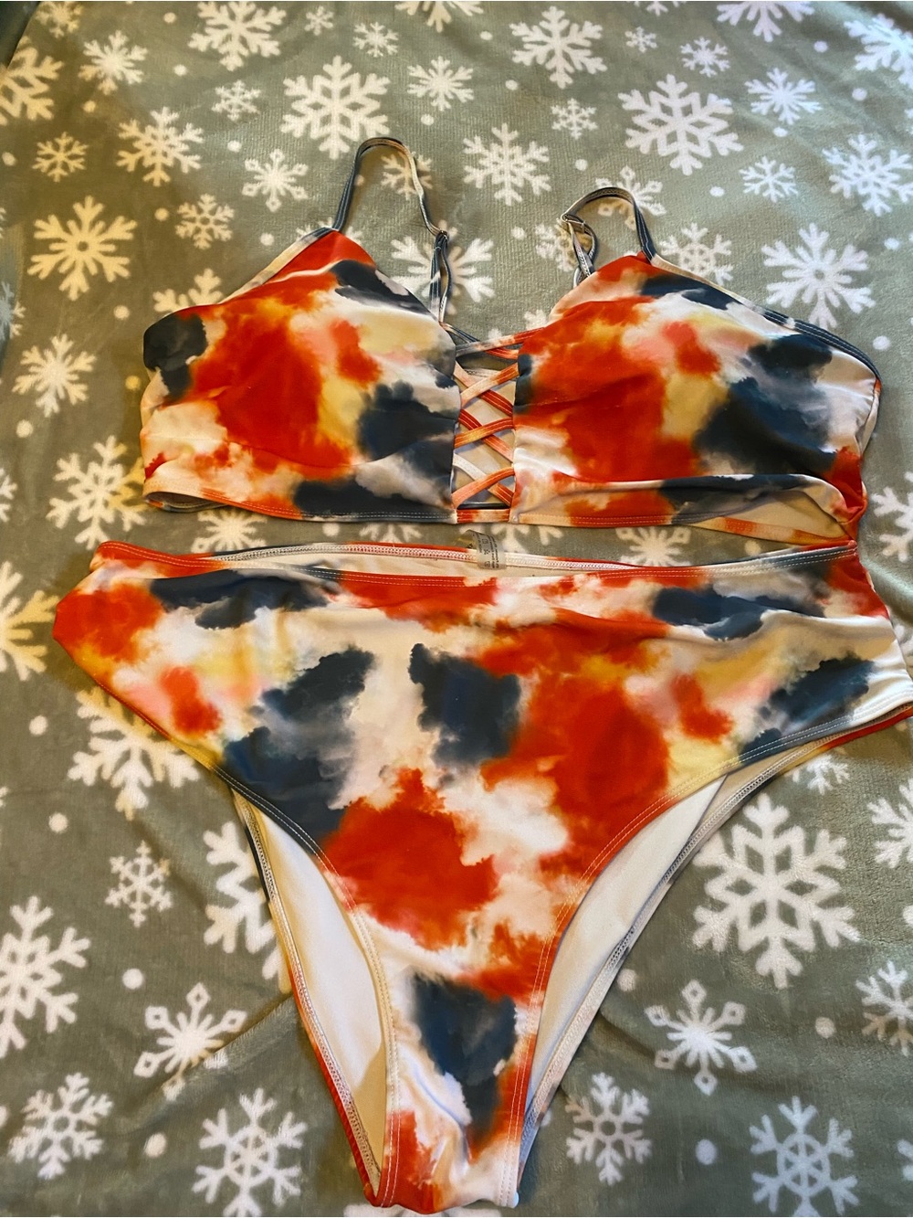 SHEIN Orange Navy Yellow Tie-Dye Two-Piece Swim Set